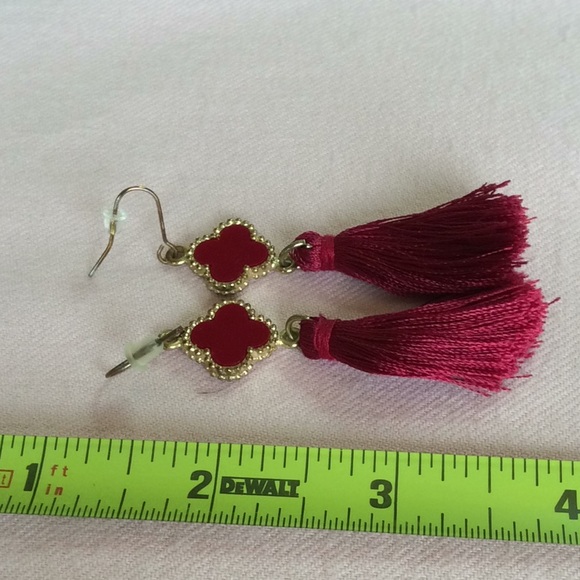 FINAL SALE PRICE Red & Burgundy Tassel Earring Dangle Set - Picture 3 of 4